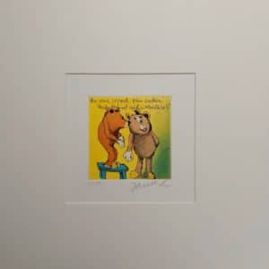 Janosch Der eine sprach zum andern, hast du Lust zu wandern? Farbradierung Auflage 6/199 Maße 35 x 35 cm mit Passepartout