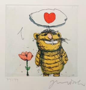 Janosch Tiger mit Herz Farbradierung Auflage 99 Exemplare mit Passepartout 35 x 35 cm