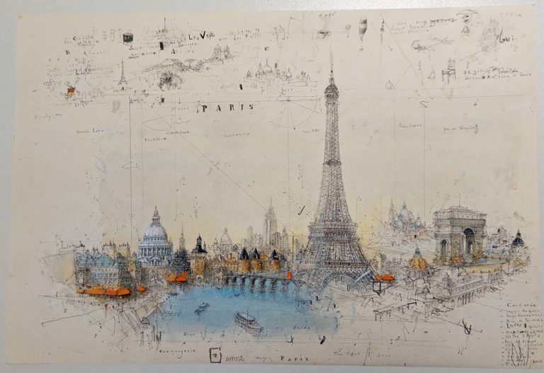 Alexander Befelein Paris - Wunder an der Seine, 2022 Mischtechnik Maße 31 x 45,5 cm Unikat