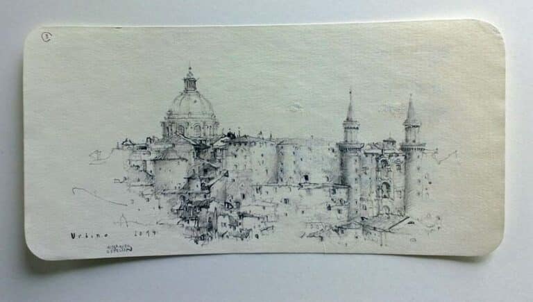 Alexander Befelein Urbino Zeichnung 8,5 x 17,5 cm Unikat