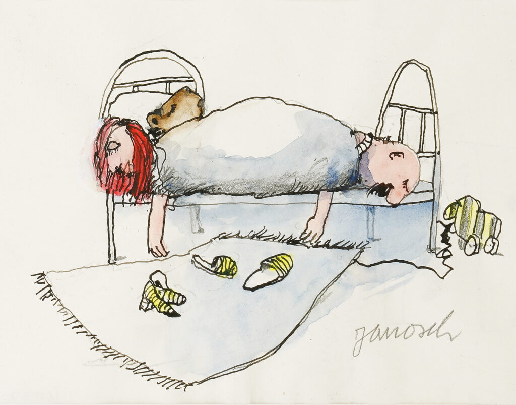 Janosch Alle schlafen Mischtechnik auf Papier im Weißgoldrahmen 50 x 40 cm