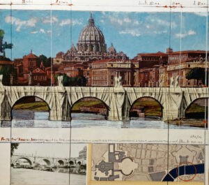 Christo Wrapped Ponte Sant´Angelo, Rome Collage Grafik, 2011 Auflage LXV/XC 64 x 72,5 cm