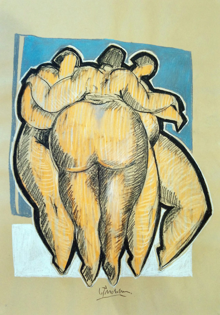 Christian Peschke Figurengruppe Pastell auf Papier Maße 70 x 50 cm Unikat