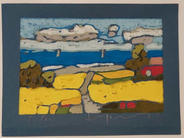 Klaus Fußmann Raps an der Ostsee Linoldruck 16,5 x 22 cm Auflage e.a.