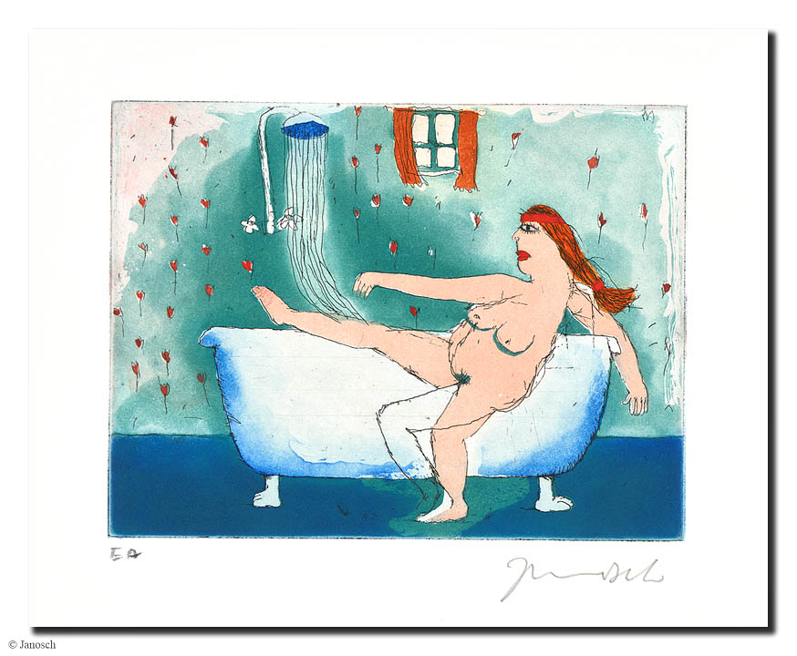 Janosch Susanne im Bade Farbradierung Auflage 95 Ex. Blattmaß 36 x 39 cm