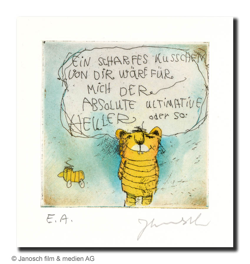 Janosch Ein scharfes Küsschen Farbradierung Auflage e.a. mit Passepartout 40 x 30 cm