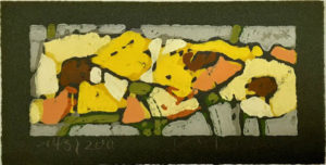 Klaus Fussmann Rosen gelb Linoldruck 9 x 18 cm Auflage 200 Ex.