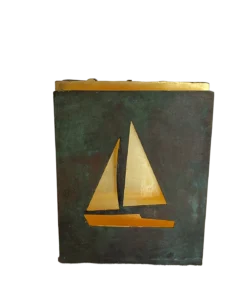 Basilius Kleinhans Fensterbild mit Boot mit 2 Segeln Bronze, Blattgold 13 x 11 x 3 cm Unikat