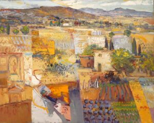 Mario Malfer Paesaggio con architettura Öl auf Leinwand 50 x 40 cm Unikat