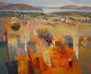 Mario Malfer Blick auf den Gardasee Öl auf Leinwand 100 x 80 cm Unikat