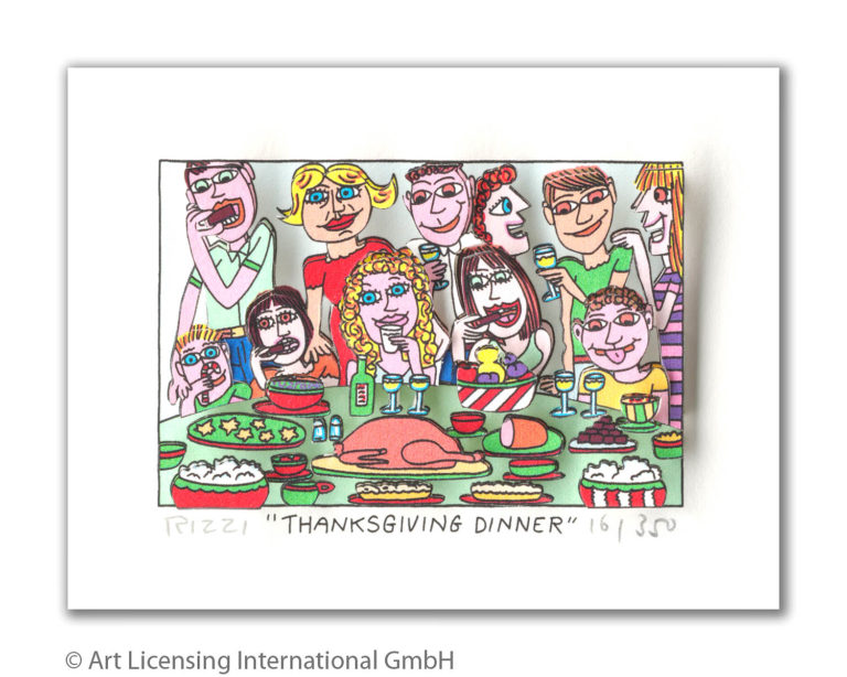 James Rizzi Thanksgiving dinner mit Passepartout drucksigniert Auflage 350 Ex. 20 x 24 cm