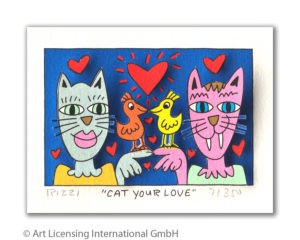 James Rizzi Cat your love mit Passepartout drucksigniert, Auflage 350 Ex. 20 x 24 cm