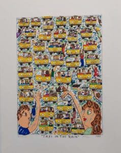 James Rizzi Taxi In The Rain, 1993 Auflage 126/350 handsigniert 33,5 x 26 cm