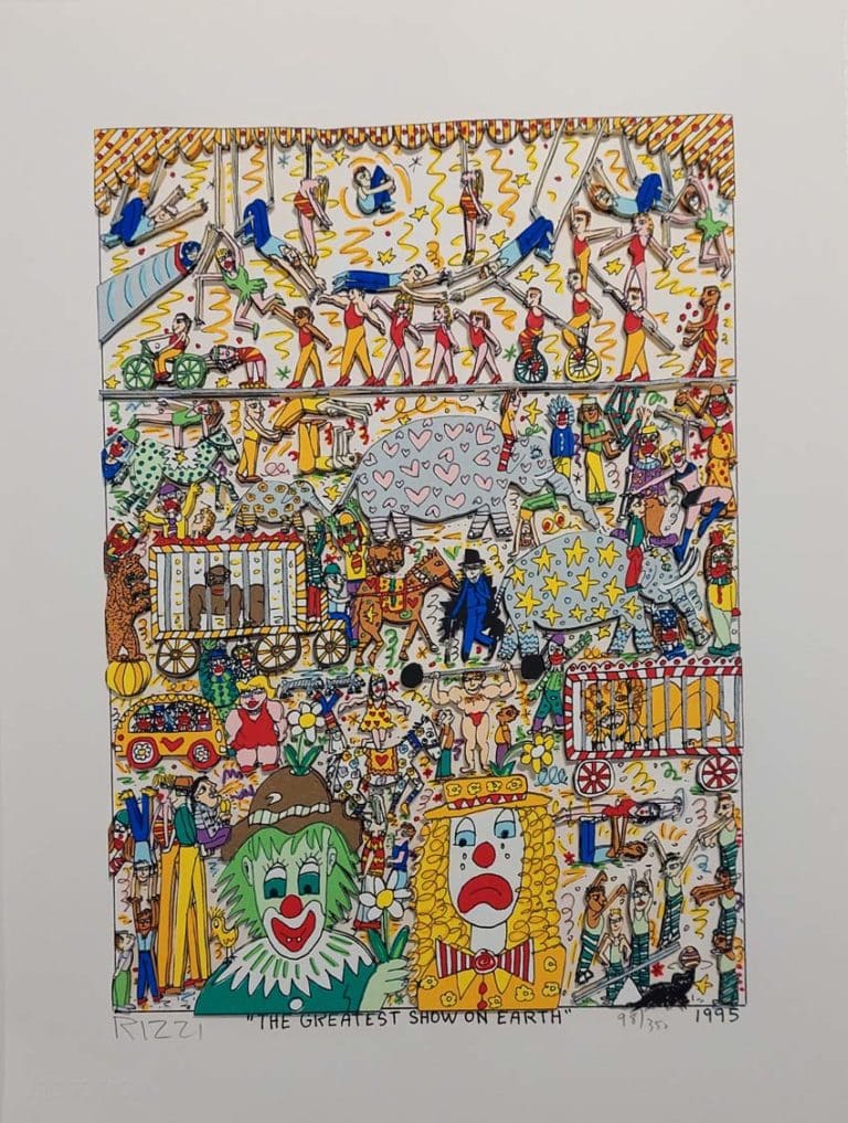James Rizzi The Greatest Show On Earth, 1995 Auflage 98/350 handsigniert 35 x 25 cm