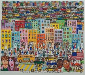 James Rizzi When I Think Of My Old Neighborhood, 1993 Auflage 187/350 handsigniert 36,5 x 40,5 cm