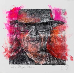 SAXA Udo Lindenberg - Die Steppe brennt Mixed Media/Pigmentdruck auf Karton je 20 x 20 cm signiert und datiert Overpainting