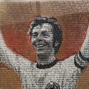 SAXA Franz Beckenbauer - Lichtgestalt Mixed Media/Pigmentdruck auf Karton je 20 x 20 cm signiert und datiert Overpainting