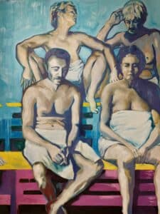 Markus Kurscheidt Quiet, please (Sauna) - Detail 3 Öl auf Leinwand Unikat