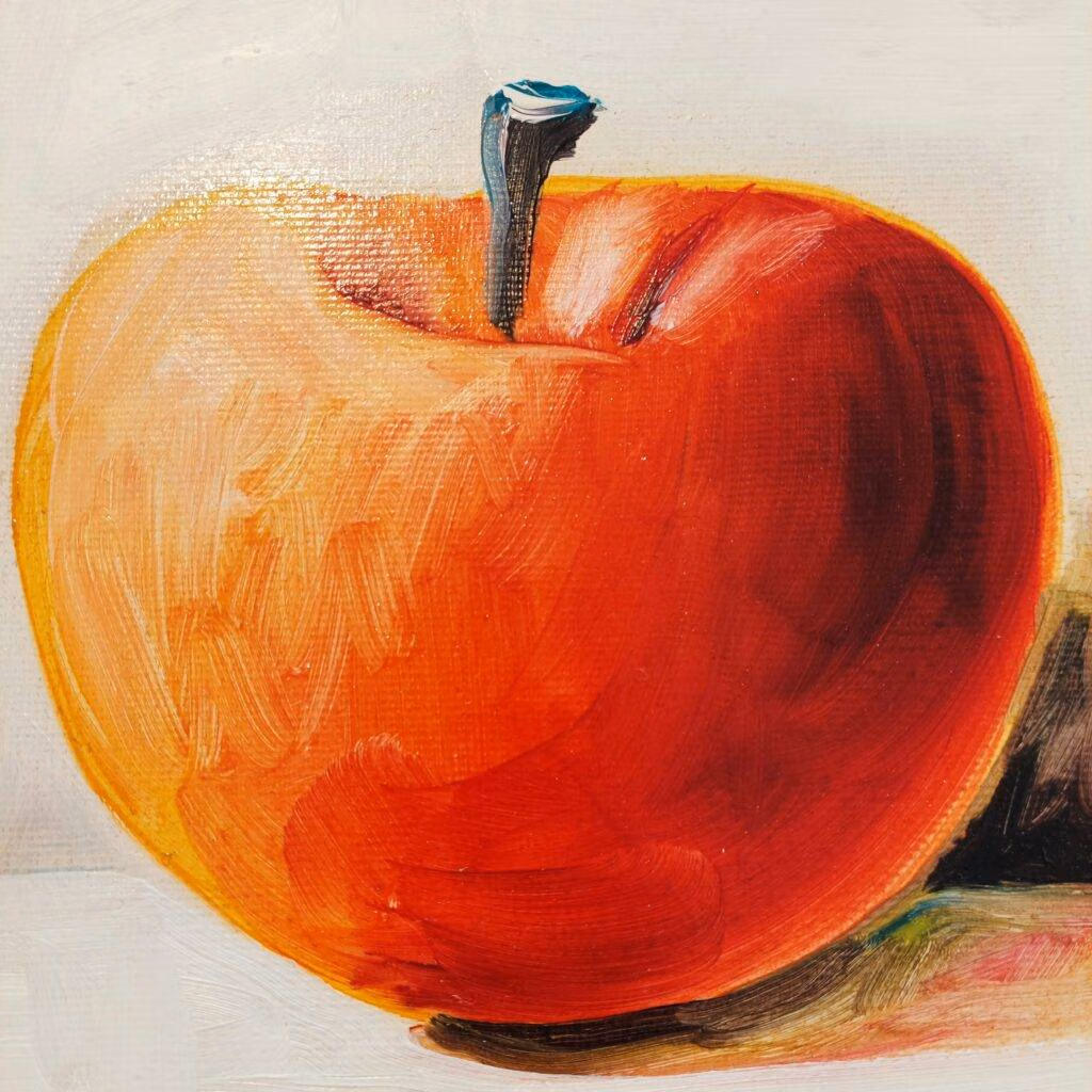 Andreas Schiller Apfel rot Öl auf Leinwand 27 x 27 cm Unikat