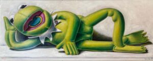 Andreas Schiller Frosch Grün Liegend Öl auf Leinwand Maße 40 x 120 cm oder 50 x 150 cm Unikat