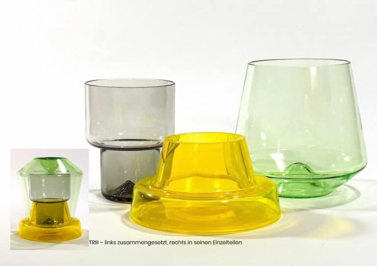 Cornelius Réer TRII 3-teilige Glasobjekte einzeln funktional verwendbar Gesamthöhe 14 cm, Ø 12 cm