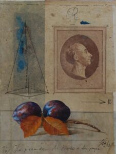 Wolfgang Zelmer La piramide di Ricardo e due prugne Mischtechnik/LW 40x30 cm Unikat