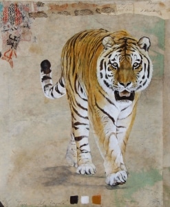 Wolfgang Zelmer Tigre del Bengala Mischtechnik/LW 120x100 cm Unikat