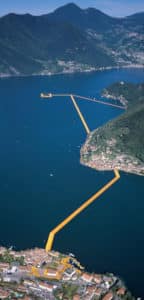 Christo & Jeanne-Claude, Wolfgang Volz The Floating Piers, Lago d’Iseo Original-Fotografie von Wolfgang Volz von beiden Künstlern handsigniert 165 x 78.5 cm 3 nummerierte Exemplare zzgl. E.A. WV 38, 2016