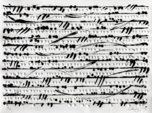 Günther Uecker Optische Partitur I, 2014 Prägedruck und Lithografie Maße 66,5 x 90 cm
