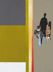 Mann mit Hund und Schatten, Jub Mönster Walkin' the Dog (1) Acryl und Oel/Leinen 73 x 54 cm Unikat