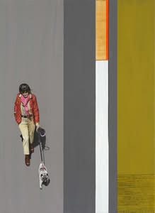 Frau mit Mops gemalt, Jub Mönster Walkin' the Dog (2) Acryl und Oel/Leinen 73 x 54 cm Unikat