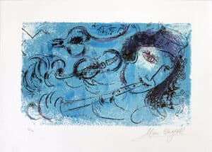 Marc Chagall Le joueur de flute, 1957 (Der Flötenspieler) Farblithografie
