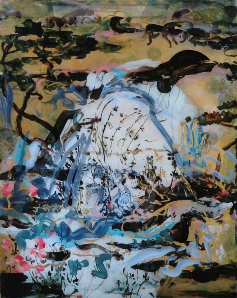 Monika Kaiblinger Goldene Landschaft Acryl/Glas 50 x 40 cm Unikat