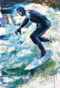 Markus Kurscheidt Balance (17.43) (Wellenreiter am Eisbach in München) Öl/Leinwand 120 x 80cm Unikat