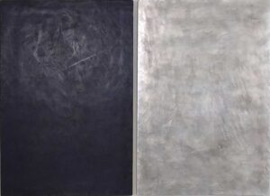 Ulla Ströhmann Diptychon Schwarz "Geheimnis und Klarheit" Enkaustik mit Blattmetall auf Holz 125 x 170 x 3 cm Unikat
