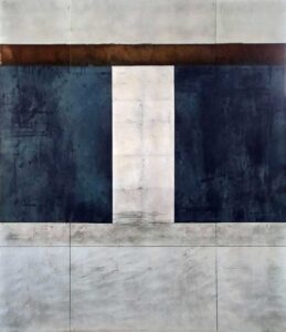 Ulla Ströhmann Miloriblau Enkaustik mit Blattmetall auf Holz 140 x 120 x 3 cm Unikat