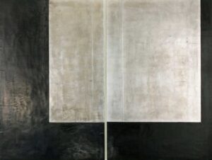 Ulla Ströhmann Schwarz Diptychon Enkaustik mit Blattmetall auf Holz 170 x 220 x 3 cm Unikat