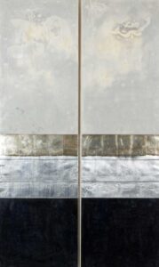 Ulla Ströhmann Wolkenbild Diptychon Enkaustik mit Blattmetall auf Holz 175 x 100 x 3 cm Unikat