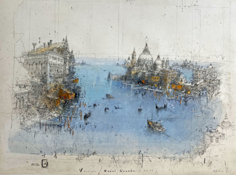Alexander Befelein Venedig-Canal Grande, 2023 Mischtechnik/Papier Maße 41,5 x 55,5 cm Unikat