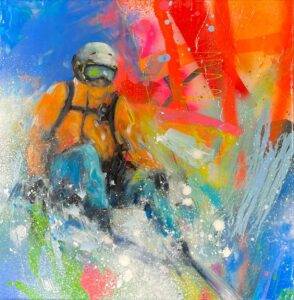 Ilona Griss-Schwärzler Movement Ski Mischtechnik/Leinwand 40 x 40 cm Unikat